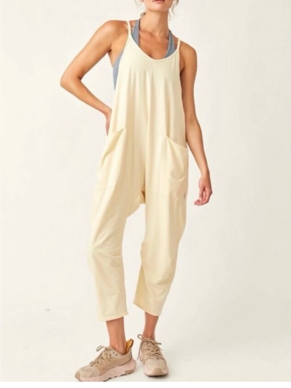 Anthropology Sundry New Slouchy Jumpsuit Jumper in Butter Yellow/ White Tee NWT